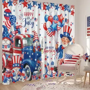 SmoothNovelty patriotic truck curtains with vintage pickup and flag design