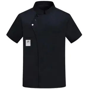 Black chef coat with relaxed fit and button front