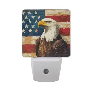 SUABO set of two Bald Eagle American Flag plug-in night lights on a bedroom wall
