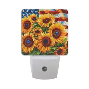 SUABO sunflower and American flag night light on a nursery wall
