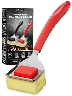 TISHI HERY red steam grill brush with Kevlar pad and scraper