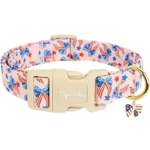 Tag4Oikia patriotic dog collar with bow charm