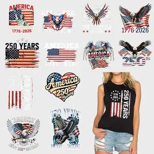 Twelve sheets of 250th anniversary USA iron on vinyl patches with eagle and flag designs