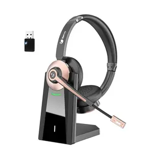 Earbay wireless headset with microphone, charging dock, and USB dongle for office and Teams calls