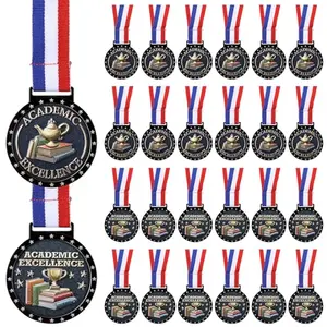 Gerrii 24 pack academic excellence medals with red white blue ribbons