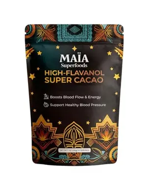 Maia Ceremonial Cacao packaging with benefits listed