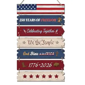 Fumete 7-layer wooden plaque 250th anniversary door sign with cowboy boots and buffalo motifs hanging vertically