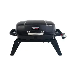Grill Boss portable gas grill with black finish and folding legs