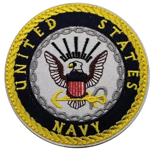 Round tactical patch with US Navy emblem and hook and loop backing