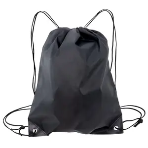 BlingKingdom 2-pack of black lightweight drawstring backpacks, compact and foldable for travel