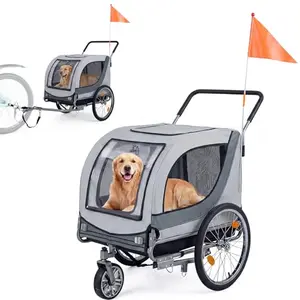 Giantex 2-in-1 dog bike trailer in light gray converting to a stroller