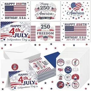 120 bulk patriotic greeting cards with envelopes and sticker sheets