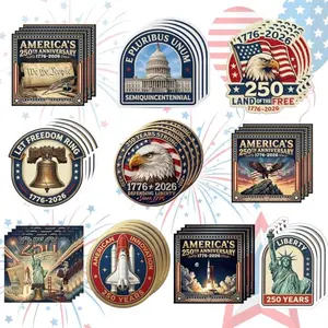 72 retro-style 250th anniversary stickers with Liberty Bell and Statue of Liberty designs