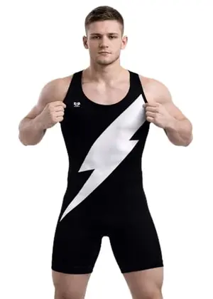 GO EARN IT men's American Eagle black and white wrestling singlet