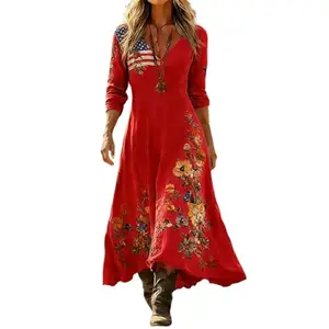 Naxsuia 250th anniversary floral flag maxi dress for brides, flowy and patriotic
