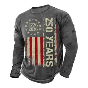 YMOSRH 250 Birthday America Long Sleeve Shirt for runners, front view patriotic design