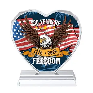 Heart-shaped crystal decor with eagle and flag for 250th anniversary