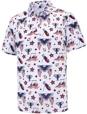 BOIECLV Men's Patriotic Golf Polo Shirt with 4th of July design