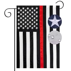 Hostey US Embroidered Thin Red Line Garden Flag with detailed digital embroidery