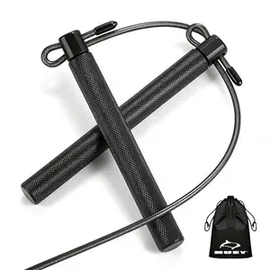 HUEY Professional Racing Speed Jump Rope with black steel cable and textured aluminum handles