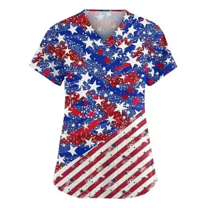 NBXNZWF affordable 4th of July scrub top with stars and stripes loose fit