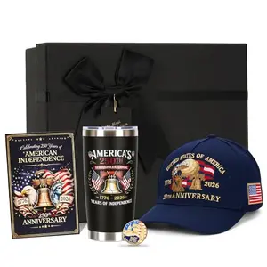 Complete patriotic gift set with hat, insulated tumbler, coin, and card