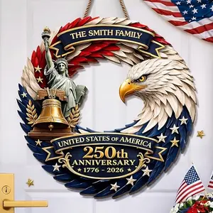 GIANTBIGHANDS 1776 family sign featuring bald eagle, Liberty Bell, and Statue of Liberty on a front door