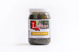 Laffitte's Gourmet Candied Jalapeno Relish jar for hot dogs and burgers