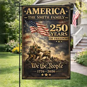 Fastpeace Personalized Family Name Patriotic Garden Flag with soldiers raising flag