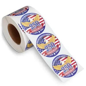 500 PCS 1.89 inch patriotic 250th anniversary sticker roll with waterproof vinyl decals
