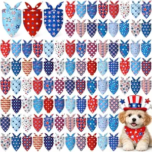 Preboun bulk patriotic dog bandanas in red, white, and blue with star patterns
