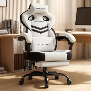 GTPLAYER bright grey gaming chair with linen fabric and footrest