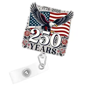 CHAONENG vintage eagle American flag badge reel with alligator clip