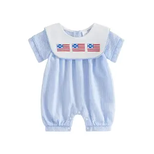 Baby boy bubble romper with USA embroidery for 4th of July