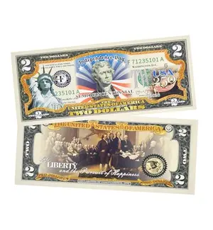 July 4th 250th Anniversary Commemorative Two Dollar Bill with Patriotic Design
