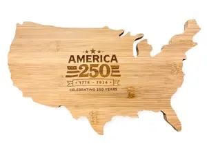 Vastigo 1776 anniversary engraved bamboo cutting board with detailed USA map silhouette