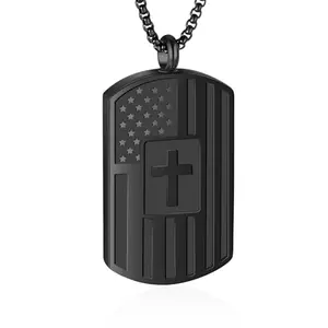 Dog tag style pendant with flag and cross design