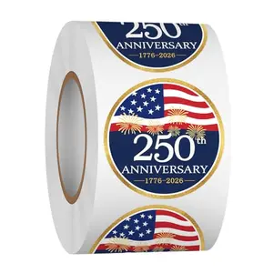 Heyfibro 500 PCS 1.5 inch 250th anniversary paper stickers roll with semiquincentennial designs