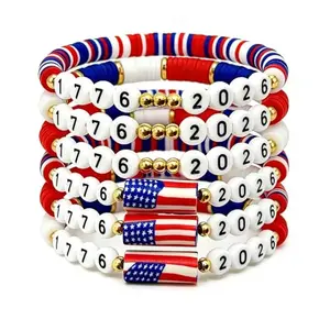 USA 250th anniversary layered stackable bracelets with engraved 1776-2026 details