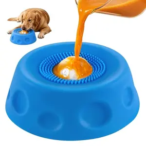 JHMFDDSB slow feeder lick bowl with rolling ball in blue