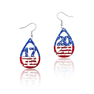 Waterdrop-shaped 250th anniversary earrings with 1776-2026 text and stars