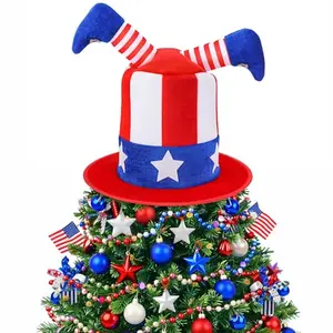 codree red white and blue velvet top hat patriotic tree topper on a Christmas tree