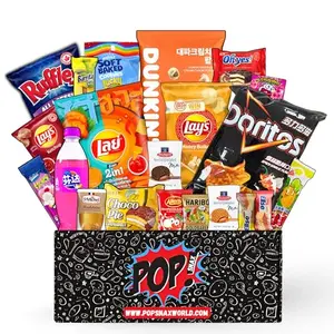Mystery international snack box with 21 snacks and a drink
