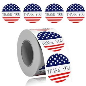 Roll of KEHKFSEF 4th of July American flag thank you stickers, waterproof PVC, 500 pieces