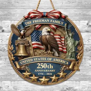 PERSONAL84 1776 family sign with 3D illusion eagle wreath and family name