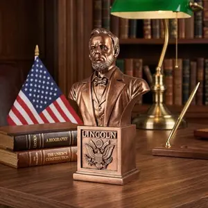 Abraham Lincoln bronzed bust with US Great Seal base, heavy resin construction