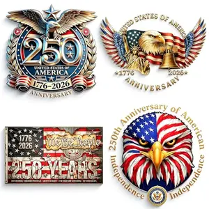 Four colorful 250th anniversary stickers with 3D effect American flag designs