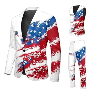 Mens 3-piece American flag suit with blazer, vest and pants
