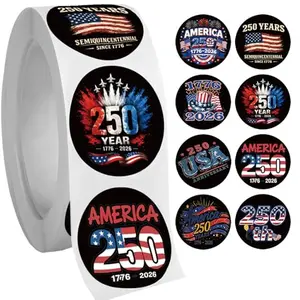 KZBTRBT 500 pcs USA 250th anniversary independence day sticker roll 1.5 inch 8 styles