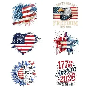 Six sheets of 250th anniversary iron on patches with eagle and 1776 flag designs